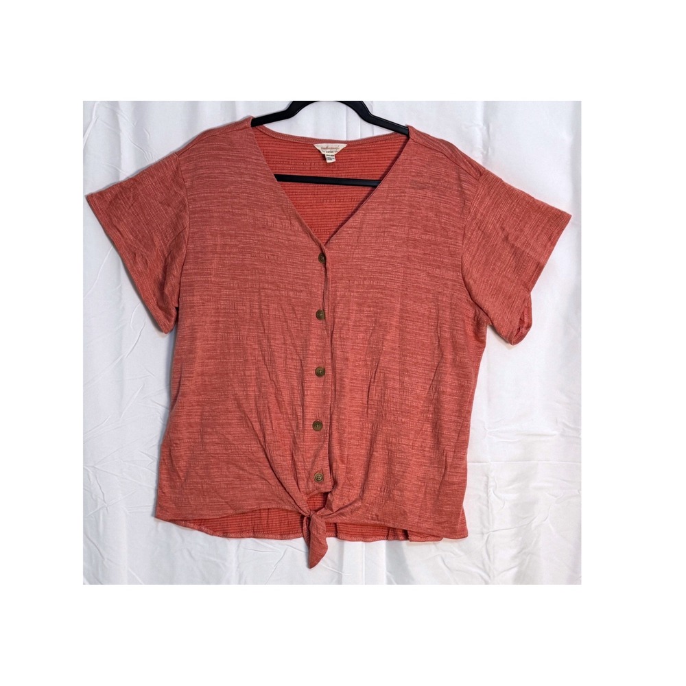 Weatherproof Vintage Womens Coral Textured Knit Tie Front Button Up Top‎ XXL
